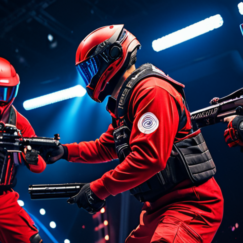 서든어택 e스포츠 팀 정보 - "Galaxy Red team captain 'Rifleman', action shot during a Sudden Attack esports match, fully clothed...