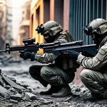 서든어택 미션 시스템 - **Prompt:** A highly detailed, realistic image of a tactical first-person shooter game scene. Three ...